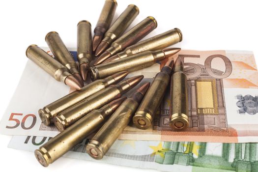 Euro Bancknotes with Rifle  Bullets