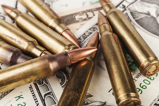 American Dollar Bancknotes with Rifle  Bullets