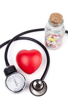 Black Stethoscope with red heart Close-up Isolated On White Background