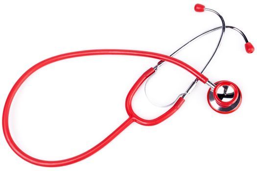 Red Stethoscope Close-up Isolated On White Background