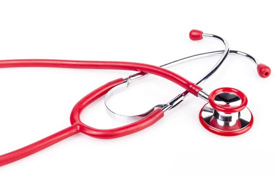 Red Stethoscope Close-up Isolated On White Background