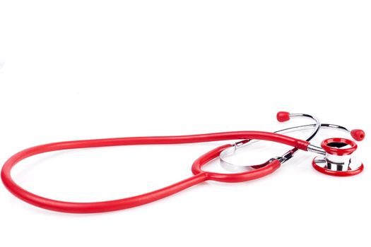 Red Stethoscope Close-up Isolated On White Background