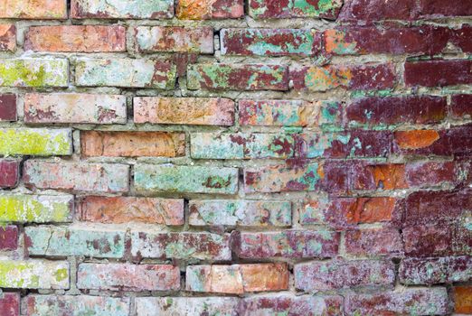 Grunge colored brick wall. Old brickwork decor backdrop. Architecture texture design background