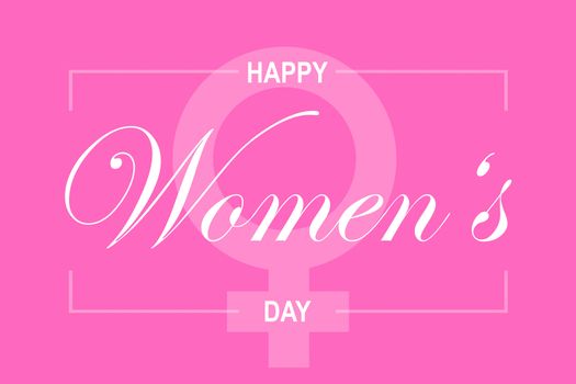 Pink illustration card with text Happy Women's Day and women's sign