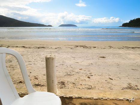 Relaxing day with view of the beach, sand, sea and sky.