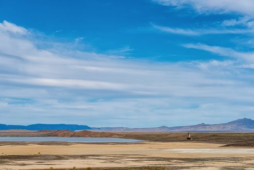 The nearly empty Oudebaaskraal Dam in the Tankwa Karoo in the Northern Cape Province