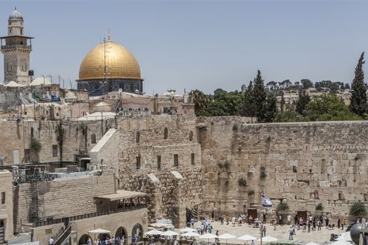 Golden Mosque and the westerm wall symbols of jerusalem