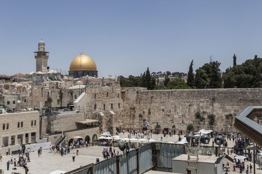 Golden Mosque and the westerm wall symbols of jerusalem