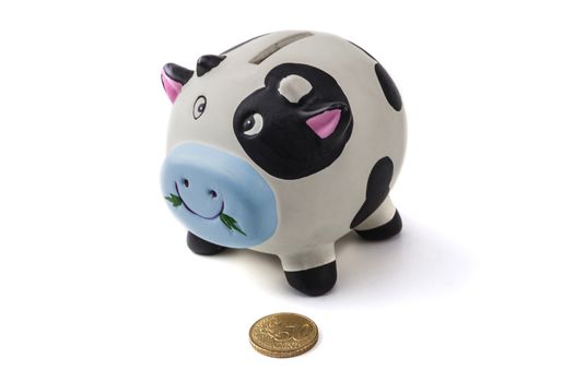 Piggy bank isolated on white background with shadow