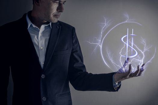 Picture of man holding a lightning strike 