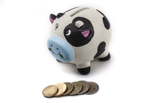 Piggy bank isolated on white background with shadow