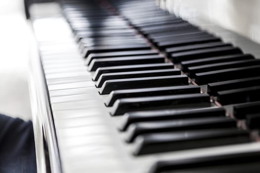 Beautiful picture of a black piano and white keys