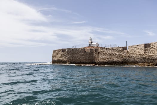 Old building and beautiful blue sea and sky