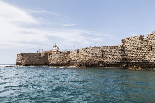 Old building and beautiful blue sea and sky