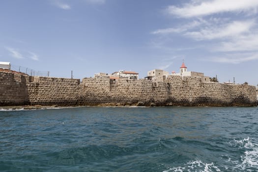 Old building and beautiful blue sea and sky