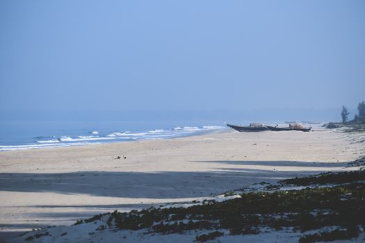 Panorama landscape view of a beautiful tropical sea beach in summertime during christmas holiday. ( MUMBAI, MAHARASTRA, INDIA). Travel vacation and holiday concept.