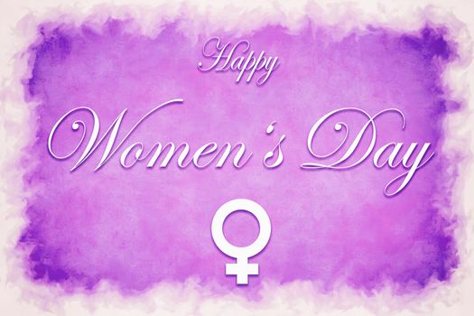 Purple illustration panorama card with text Happy Women's Day in watercolor style