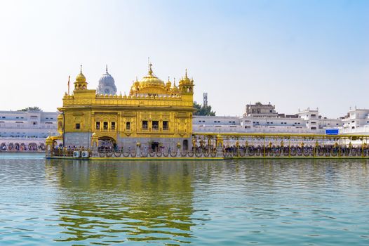 Golden Temple (Harmandir Sahib Gurdwara ) in Amritsar, Punjab, India, Asia. The most sacred icon and worship place of Sikh religion.