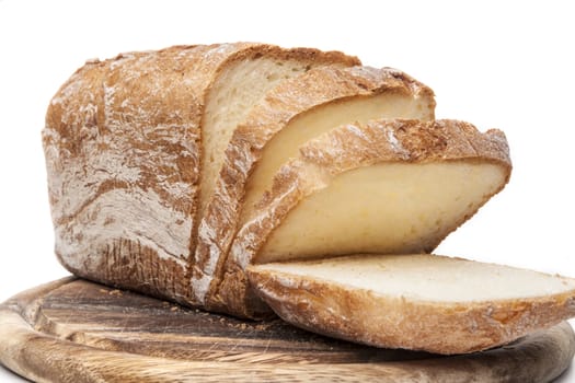 Home made Bread Sliced on wood and white background