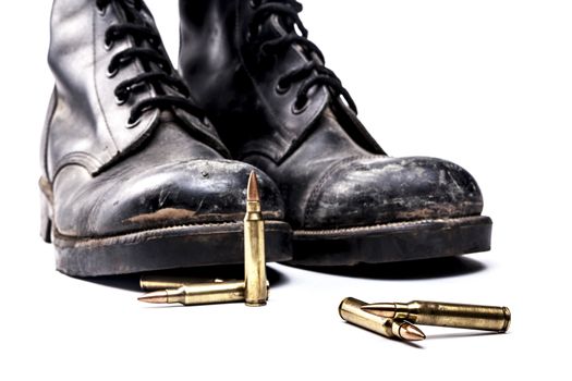 Army Boots isolated on white background with shadow