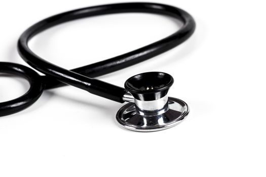 Black Stethoscope Closeup Isolated on White Background