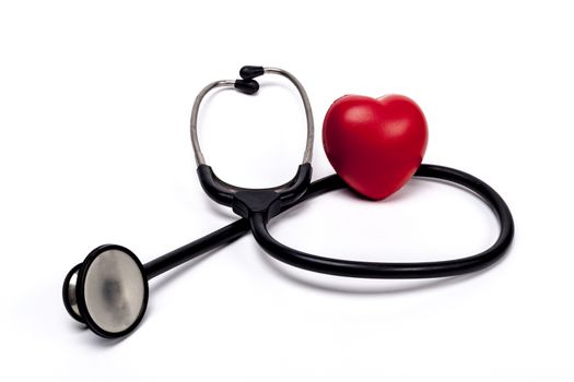 Black Stethoscope With Red Heart Isolated On White Background