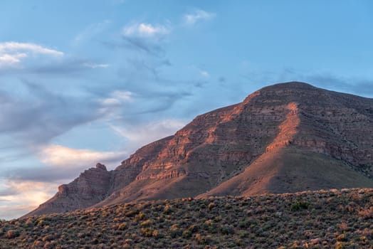 A sunset landscape in the Tankwa Karoo in the Northern Cape Province of South Africa