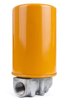 Orange color hydraulik oil filter closeup isolated on white