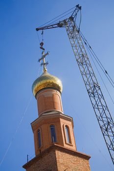 The construction of the beautiful Russian Christian church. Religion