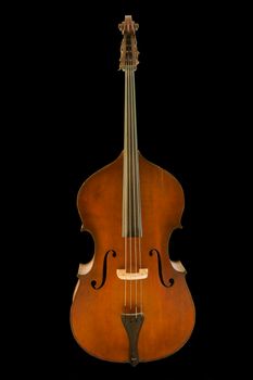 Front view of vintage viola isolated on black background, clipping path.