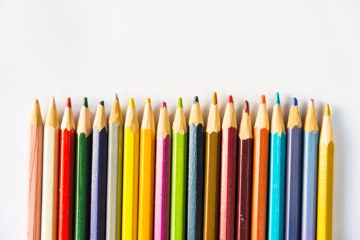 Colour pencils on white background, isolated