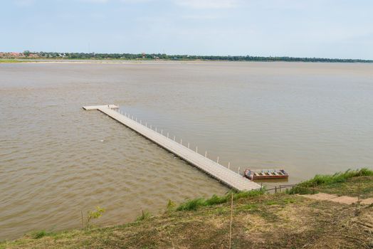 Floating raft on the river in Thailand. Khong River