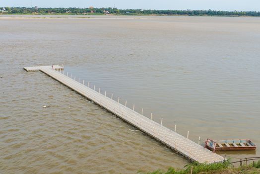 Floating raft on the river in Thailand. Khong River