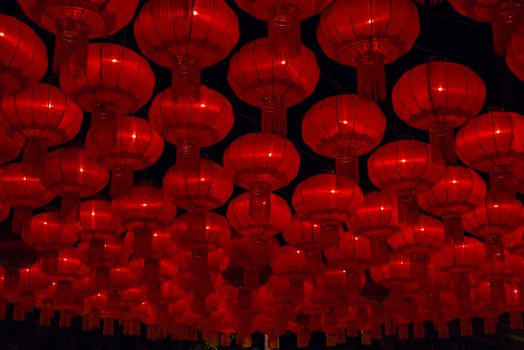 Red lanterns that decorate the place. Chinese New Year