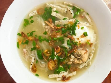 Noodles on wooden table. Asian food, Thai food.