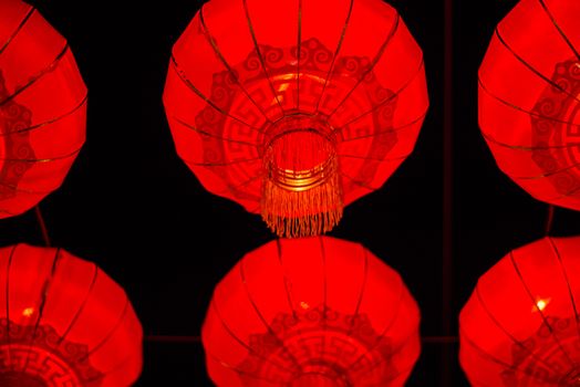 Red lanterns that decorate the place. Chinese New Year