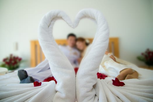 Roses placed on the the bed in wedding day. bridal house