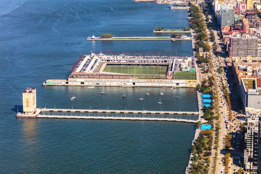 New York City, Hudson River park tenis courts and soccer playground