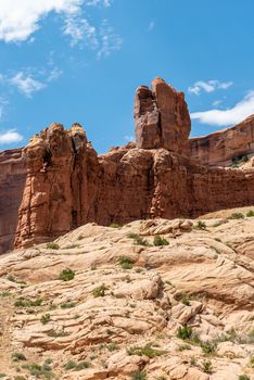 Sandstone formations at the entrance of Arches National Park, Utah