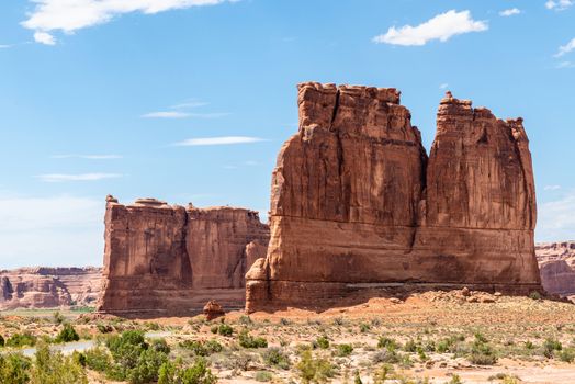 Sandstone formations in the entrance of Arches National Park, Utah