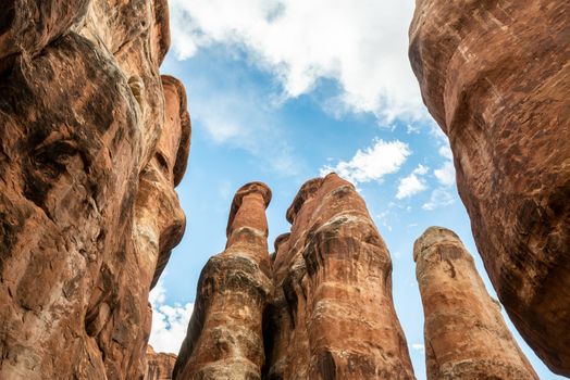 Sandstone formations in Fiery Furnace, Arches National Park, Utah