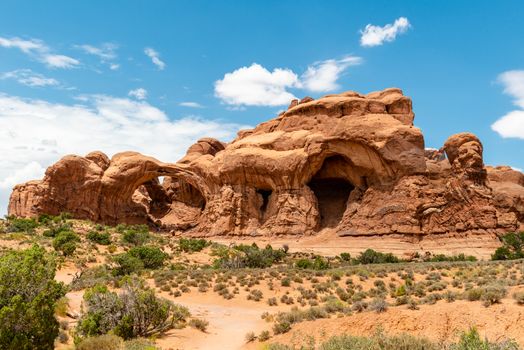 Double Arch seen from Double Arch Trail in Arches National Park, Utah