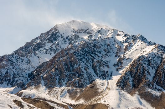 Snow-covered mountain  along sierras in Inyo County, California