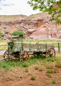 Antique wagon cart in Fruita, Capitol Reef National Park, Utah