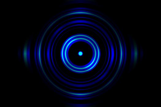 Sound waves oscillating blue light with circle spin abstract background