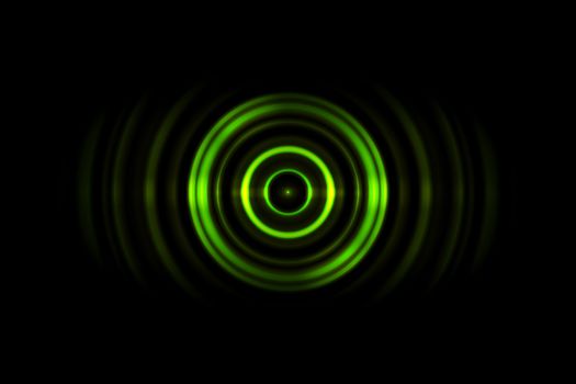 Sound waves oscillating green light with circle spin abstract background