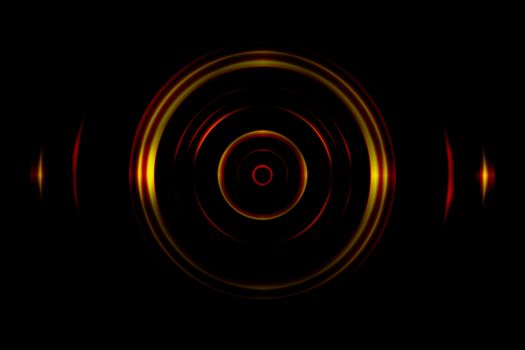 Sound waves oscillating orange light with circle spin abstract background