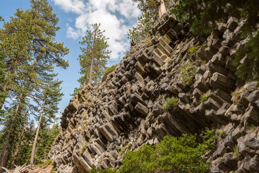Hexagon basaltic columns of Devils Postpile National Monument in Mammoth Lakes, California