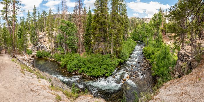 Panorama of Middle Fork San Joaquin River within Devils Postpile National Monument, Inyo National Forest, Ansel Adams Wilderness