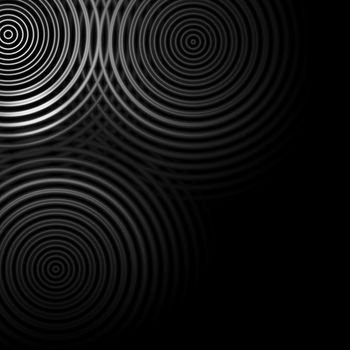 Abstract white rings sound waves oscillating on black background